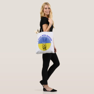 I STAND WITH UKRAINE PEACE SIGN BLUE YELLOW TOTE BAG