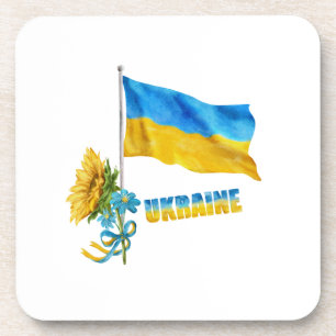 I stand with Ukraine slogan Ukraine Supporter Flag Coaster