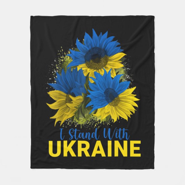 I Stand With Ukraine  Sunflower Flag Peace Free Uk Fleece Blanket (Front)