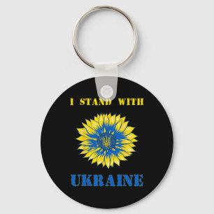 I Stand With Ukraine Sunflower Retro Floral Ukrain Key Ring
