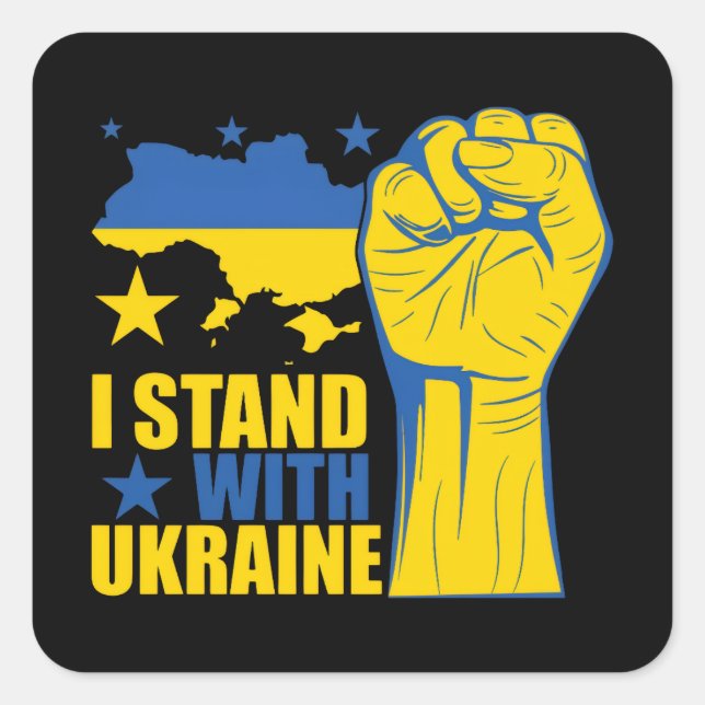 I stand with Ukraine. Support Ukraine. Square Sticker (Front)