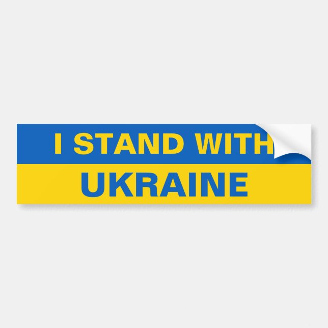 I Stand With Ukraine Support Ukrainian Flag Bumper Sticker (Front)