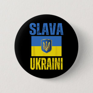 I Stand With Ukraine Support Ukrainian Flag Slava 6 Cm Round Badge