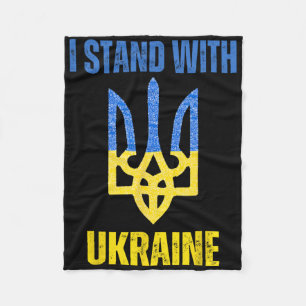 I Stand With Ukraine Support Ukrainian Flag Slava  Fleece Blanket