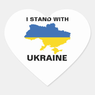 I Stand with Ukraine Ukrainian Flag and Map Heart Sticker