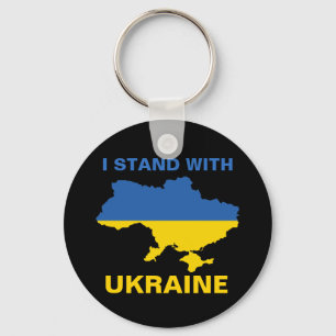 I Stand with Ukraine Ukrainian Flag and Map Key Ring