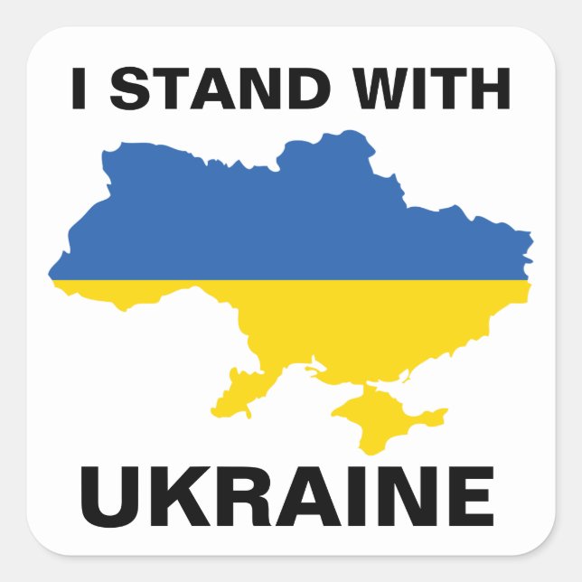 I Stand with Ukraine Ukrainian Flag and Map Square Sticker (Front)