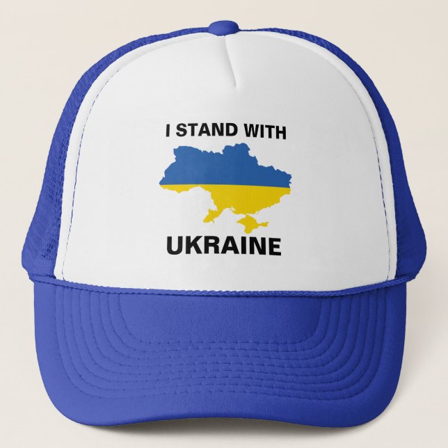 I Stand with Ukraine Ukrainian Flag and Map Trucke Trucker Hat (Front)