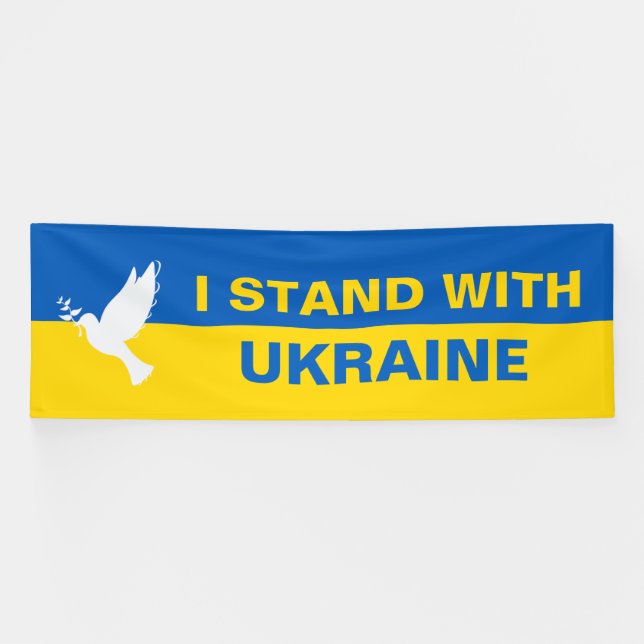 I Stand with Ukraine Ukrainian Flag Dove Peace Banner (Horizontal)