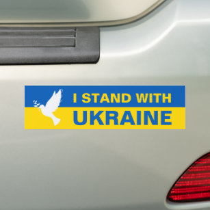 I Stand with Ukraine Ukrainian Flag Dove Peace Bumper Sticker