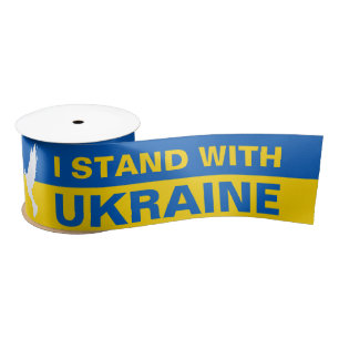 I Stand with Ukraine Ukrainian Flag Dove Peace Satin Ribbon