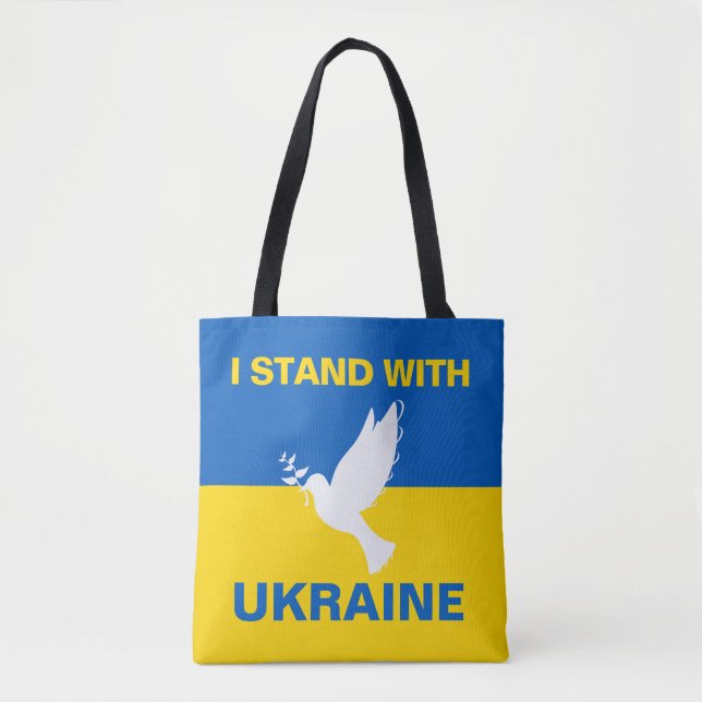 I Stand with Ukraine Ukrainian Flag Dove Peace Tote Bag (Front)