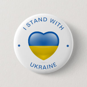 I Stand with Ukraine Ukrainian Flag Love Heart 6 Cm Round Badge
