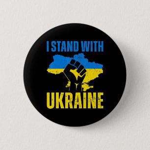 I Stand With Ukraine Ukrainian Flag Rise Fist Peac 6 Cm Round Badge