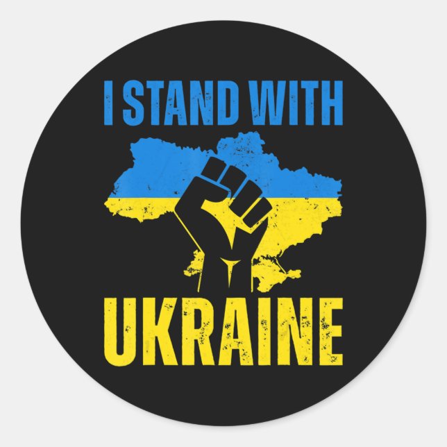 I Stand With Ukraine Ukrainian Flag Rise Fist Peac Classic Round Sticker (Front)