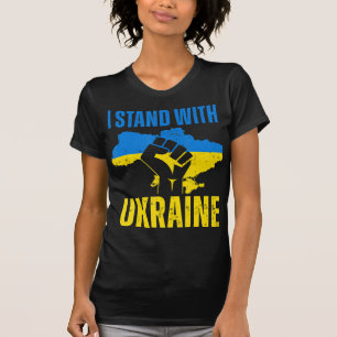 I Stand With Ukraine Ukrainian Flag Rise Fist Peac T-Shirt
