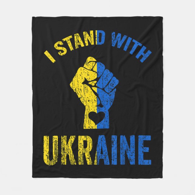 I Stand With Ukraine  Ukrainian Flag Support  Fleece Blanket (Front)