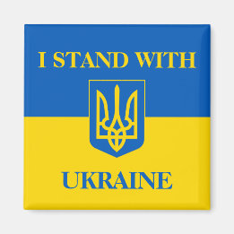 I Stand With Ukraine. Ukrainian Flag & Trident. Magnet
