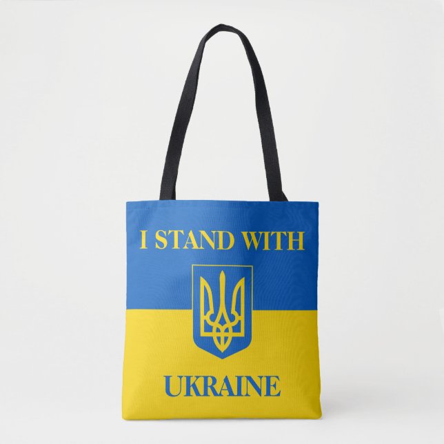 I stand with Ukraine. Ukrainian flag. Trident. Tote Bag (Front)