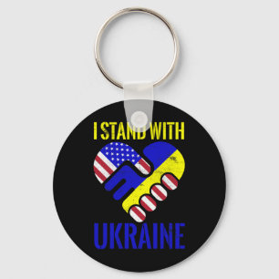 I Stand With Ukraine Ukrainian Flag Us Flag Ukrain Key Ring