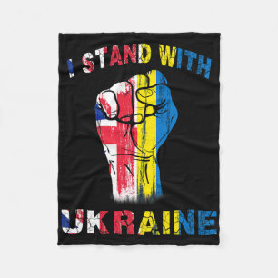 I Stand With Ukraine United Kingdom Uk Flag  Fleece Blanket
