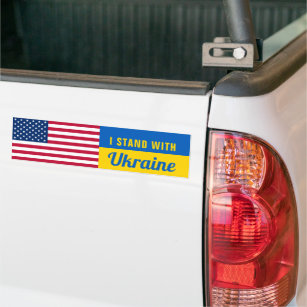I Stand With Ukraine USA American Flag Support Car Bumper Sticker