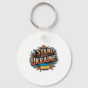I Stand With Ukraine' Vintage Patriotic Support De Key Ring