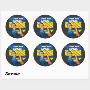 I Stand with Ukraine Vintage Rosie and Flag Large Classic Round Sticker
