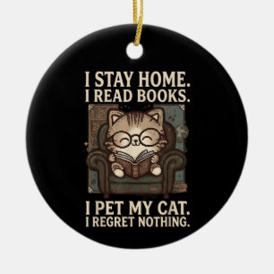 I Stay Home I Read Books I Pet My Cat Funny Cat  Ceramic Ornament