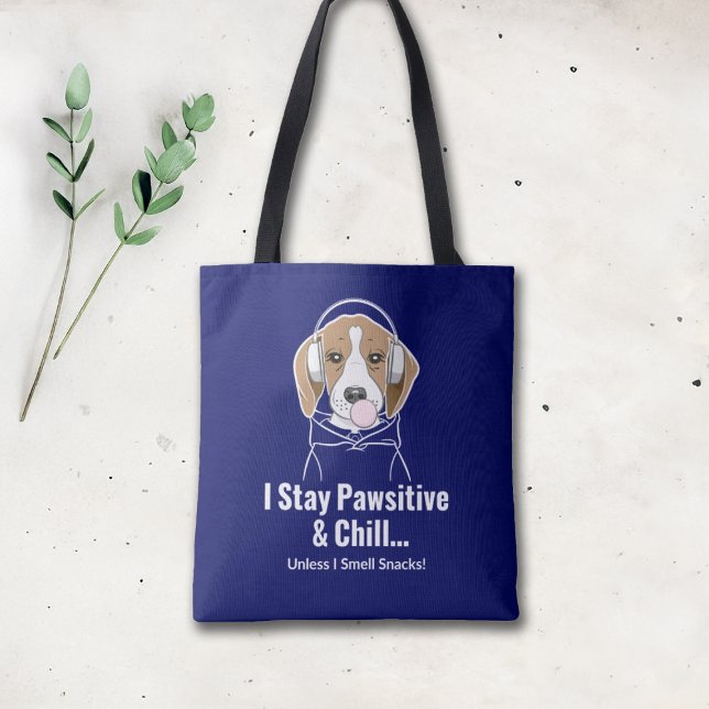 I Stay Pawsitive and Chill Beagle Funny Dog Tote Bag (Creator Uploaded)
