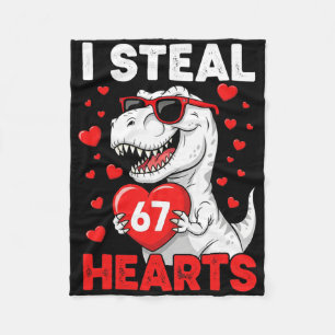 I Steal 67 Hearts Funny 67 Valentine Dinosaur Men Fleece Blanket