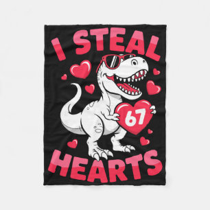 I Steal 67 Hearts Funny 67 Valentine Dinosaur Men Fleece Blanket