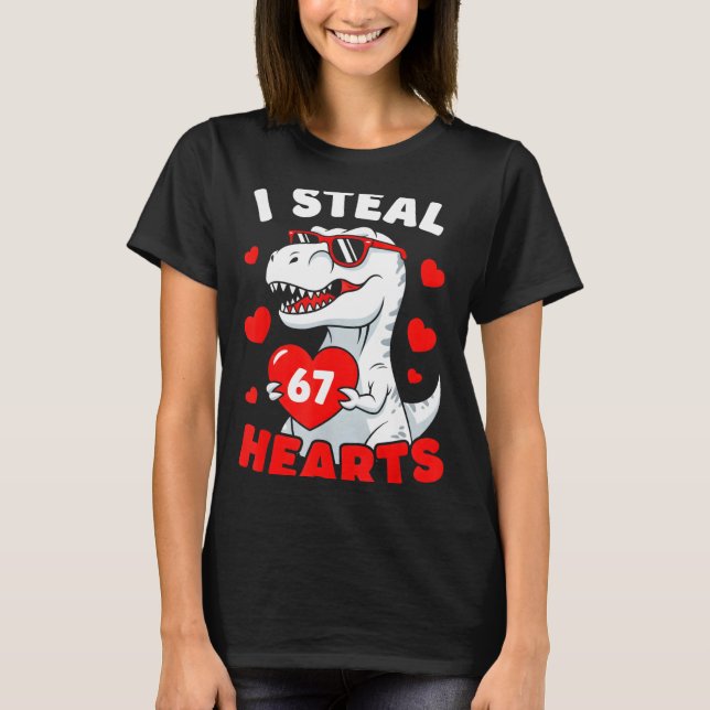 I Steal 67 Hearts Funny 67 Valentine Dinosaur Men  T-Shirt (Front)