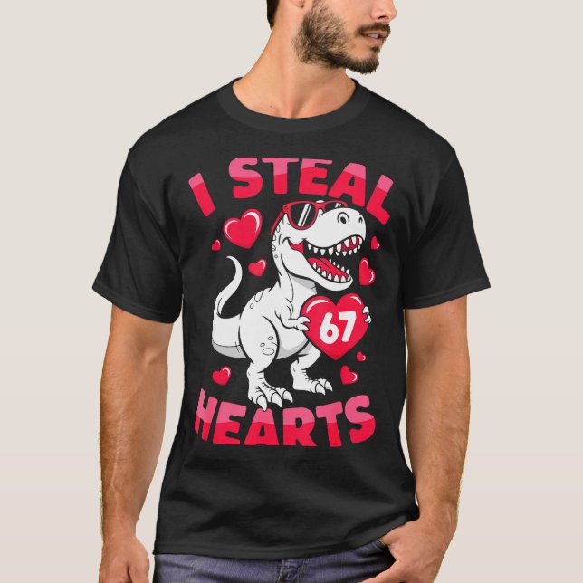 I Steal 67 Hearts Funny 67 Valentine Dinosaur Men  T-Shirt (Front)