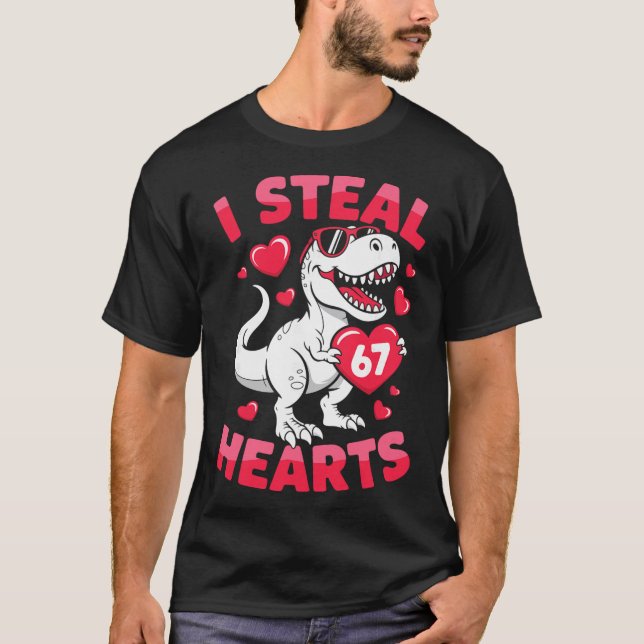 I Steal 67 Hearts Funny 67 Valentine Dinosaur Men  T-Shirt (Front)