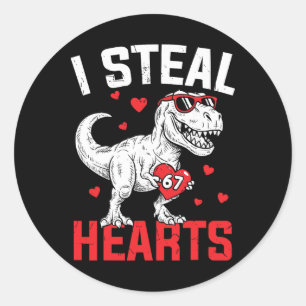 I Steal 67 Hearts Funny Six Seven Valentine Dinosa Classic Round Sticker