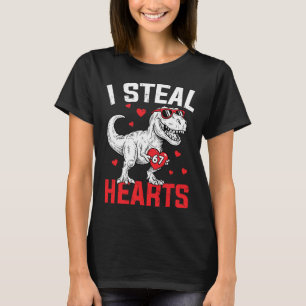 I Steal 67 Hearts Funny Six Seven Valentine Dinosa T-Shirt