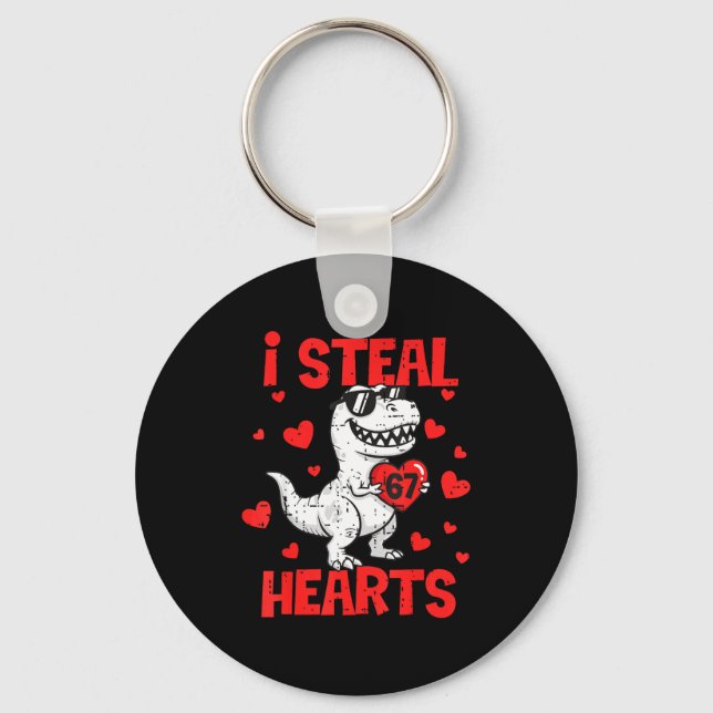 I Steal 67 Hearts T-rex Six Seven Valentines Day B Key Ring (Front)
