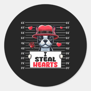 I Steal Cute Hearts Valentine's Day Boston Terrier Classic Round Sticker