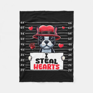 I Steal Cute Hearts Valentine's Day Boston Terrier Fleece Blanket