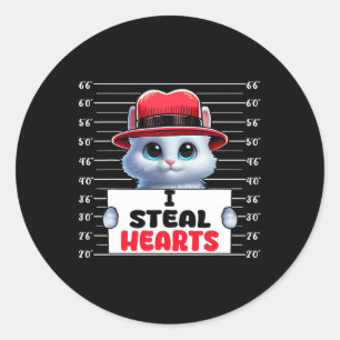 I Steal Cute Hearts Valentine's Day Cat Owner Fami Classic Round Sticker