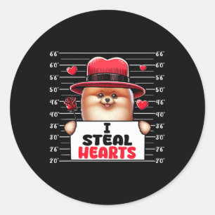 I Steal Cute Hearts Valentine's Day Pomeranian Own Classic Round Sticker