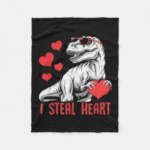 I Steal Heart T-rex Dinosaur Valentine Kids Boys Fleece Blanket