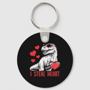 I Steal Heart T-rex Dinosaur Valentine Kids Boys  Key Ring
