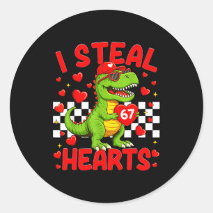 I Steal Hearts 67 Valentine’s Day 67 Dinosaur T-re Classic Round Sticker