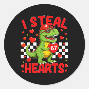 I Steal Hearts 67 Valentine’s Day 67 Dinosaur T-re Classic Round Sticker