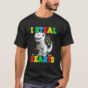 I Steal Hearts Autism Awareness Dinosaur T-Shirt