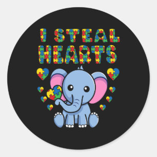 I Steal Hearts Autism Awareness Elephant Puzzle Pi Classic Round Sticker