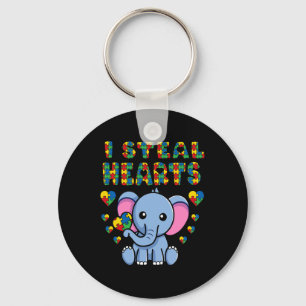 I Steal Hearts Autism Awareness Elephant Puzzle Pi Key Ring