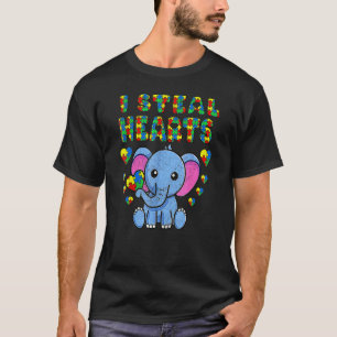 I Steal Hearts Autism Awareness Elephant Puzzle Pi T-Shirt